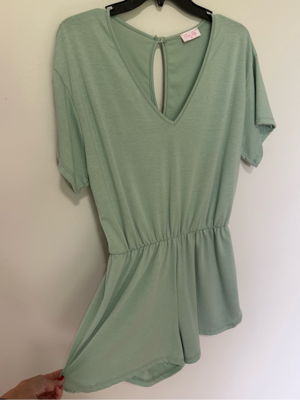 Pink Lily Mint Green V-Neck Short Sleeve Romper